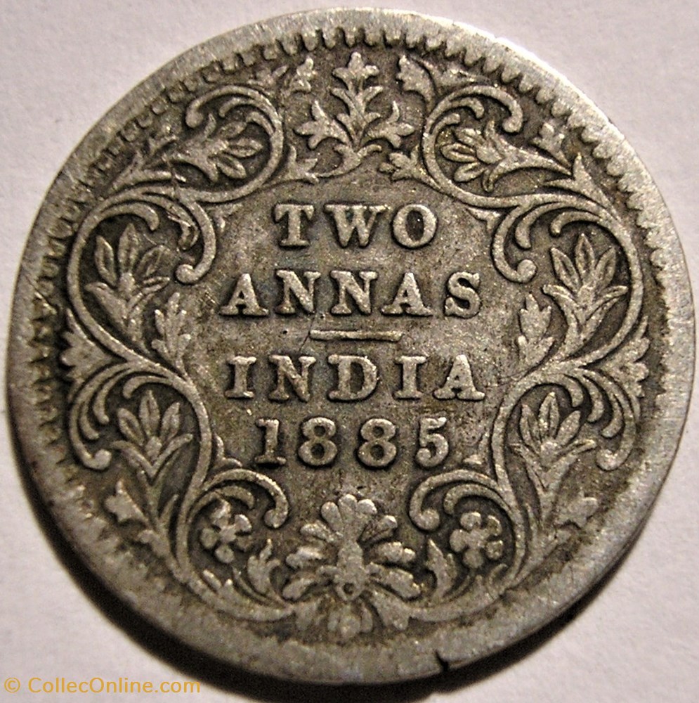 Victoria - Two Annas 1885 Calcutta - British India monnaie monde inde victoria two annas 1885 calcutta british india