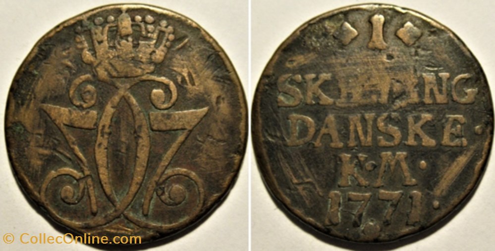 Christian VII - 1 Skilling Dansk 1771 monnaies monde danemark christian vii 1 skilling dansk 1771