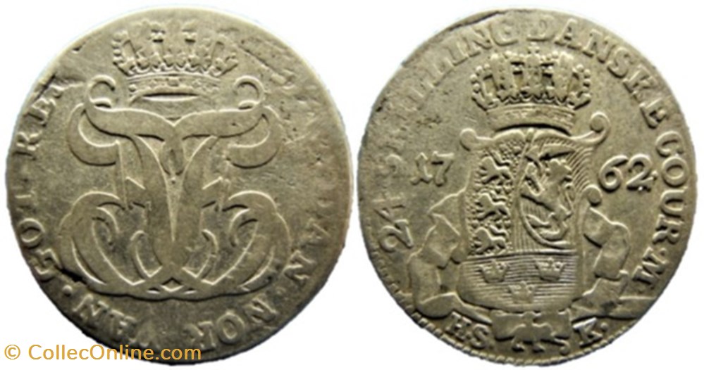 Frederik V Denmark - 24 Skilling Dansk 1762 monnaies monde danemark frederik v denmark 24 skilling dansk 1762