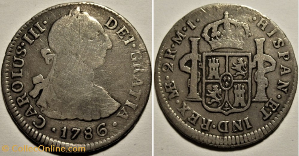 Peru - 2 Reales 1786 Lima - Carlos III de España (ex.2) monnaies monde perou peru 2 reales 1786 lima carlos iii de espana ex 2