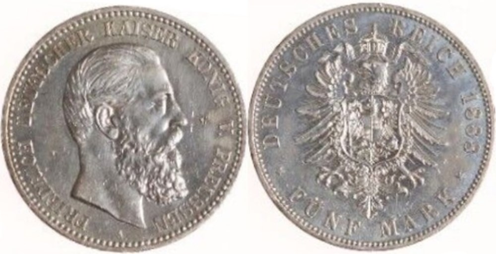 Friedrich III - 5 Mark 1888 Berlin monnaies monde allemagne friedrich iii 5 mark 1888 berlin