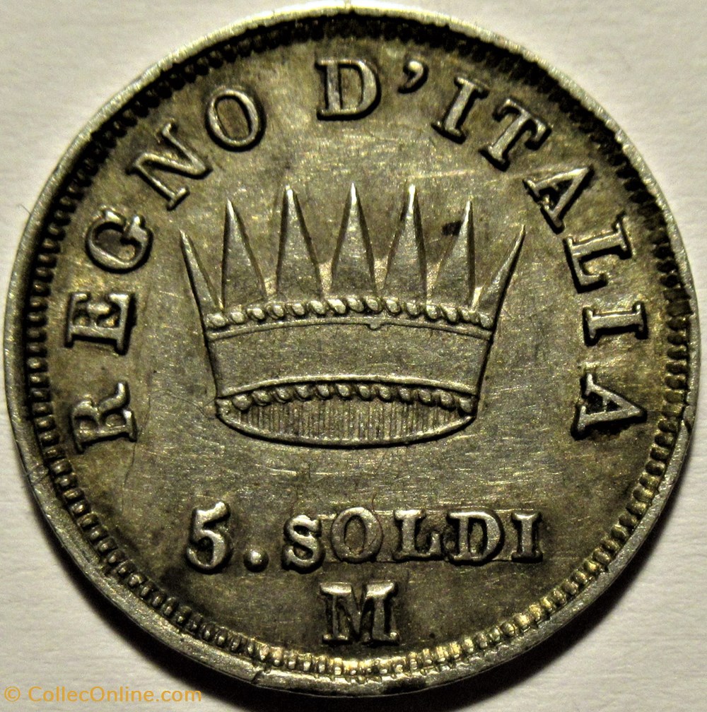 1813 Regno d'Italia, 5 Soldi - Napoleone I 3 monnaies monde italie 1813 regno italia 5 soldi napoleone i