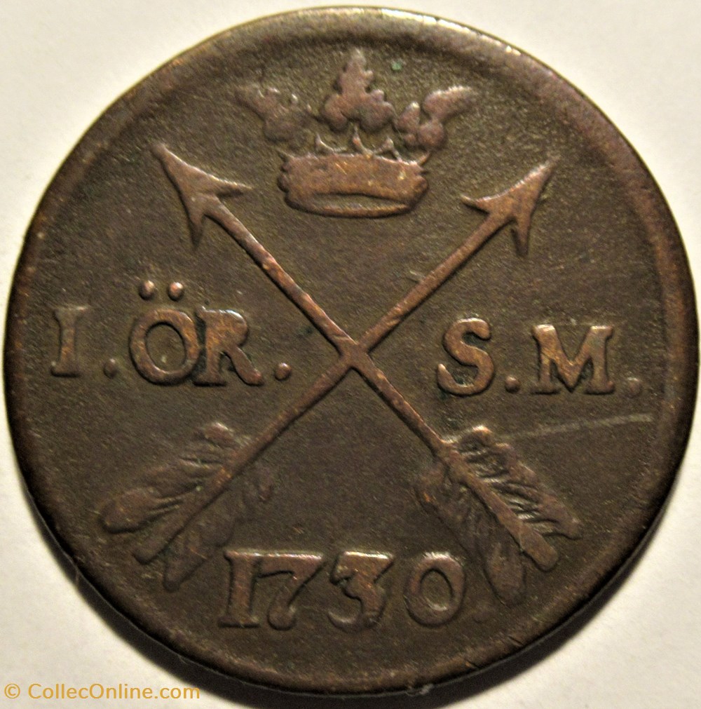 Sweden, King Fredrik I - 1 Öre 1730 Avesta 3 monnaies europe medievale royaume suede sweden king fredrik i 1 ore 1730 avesta
