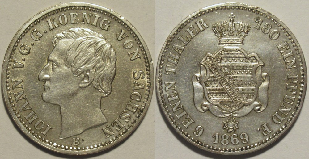 Johann I - 1/6 Vereinsthaler 1869 Dresden, Kingdom of Saxony monnaies europe medievale saint empire romain germanique johann i 1 6 vereinsthaler 1869 dresden kingdom of saxony