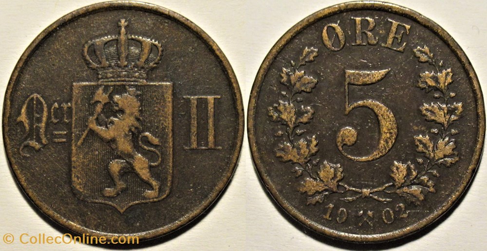 Norway - Oskar II - 5 Øre 1902 monnaies monde norvege norway oskar ii 5 re 1902
