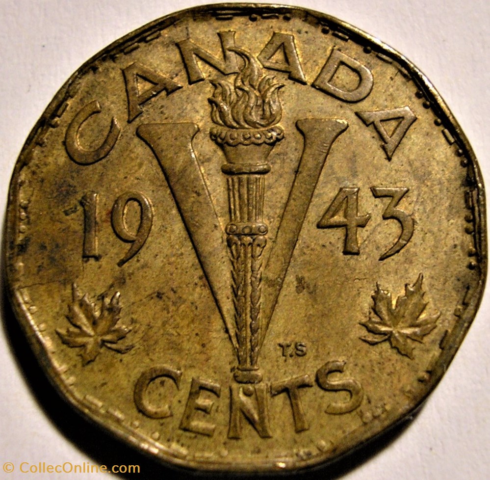 George VI - 5 Cents 1943 Victory (ex.3) monnaie monde canadum george vi 5 cents 1943 victory ex 3