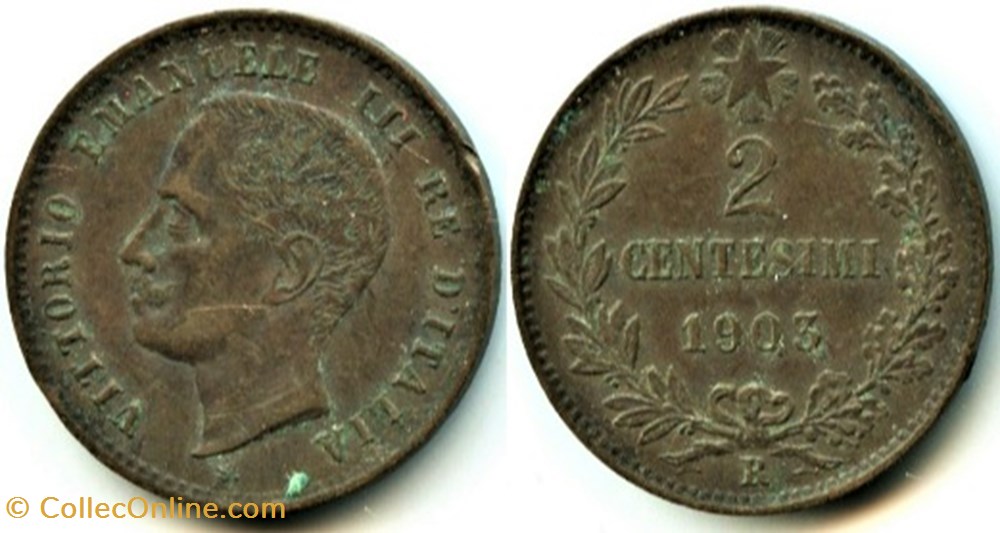 1903 Regno d'Italia, 2 Centesimi, Roma - Vittorio Emanuele III - Variety monnaies monde italie 1903 regno italia 2 centesimi roma vittorio emanuele iii variety
