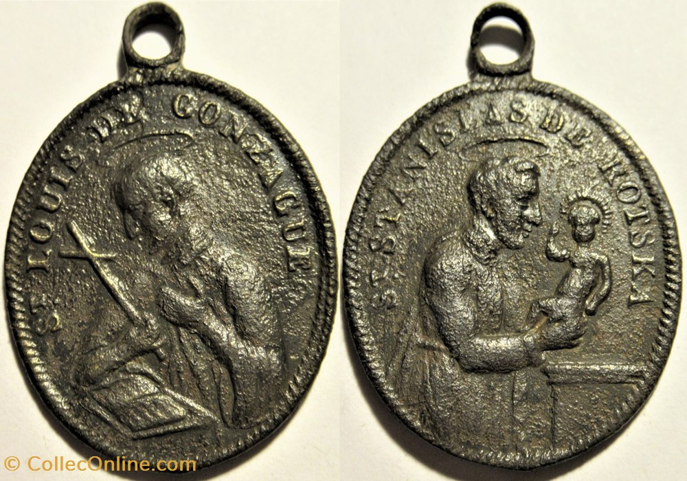 Saint Louis de Gonzague & St. Stanislas de Kostka - Médaillon XVIIIe patrimoine religieux objets cultes saint louis de gonzague st stanislas de kostka medaillon xviiie