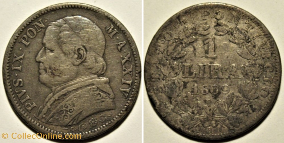 Pio IX, Papa - 1 Lira 1869, Anno XXIV - Vaticano monnaies monde pio ix papa 1 lira 1869 anno xxiv vaticano