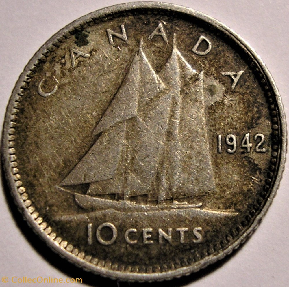 George VI - 10 Cents 1942 (ex.2) monnaie monde canadum george vi 10 cents 1942 ex 2