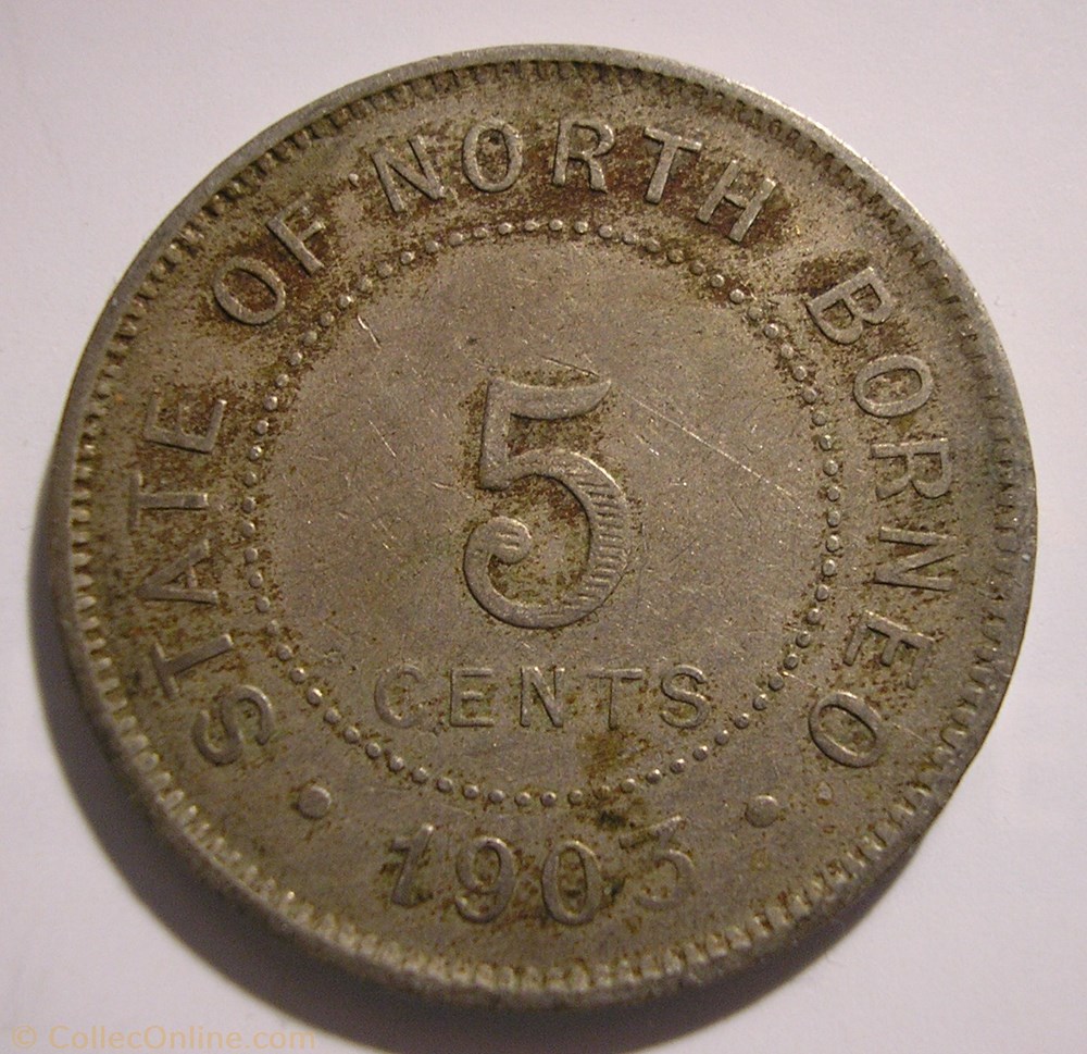 British North Borneo Co - Five Cents 1903 H - Borneo 2 monnaie monde indonesie british north borneo co five cents 1903 h borneo