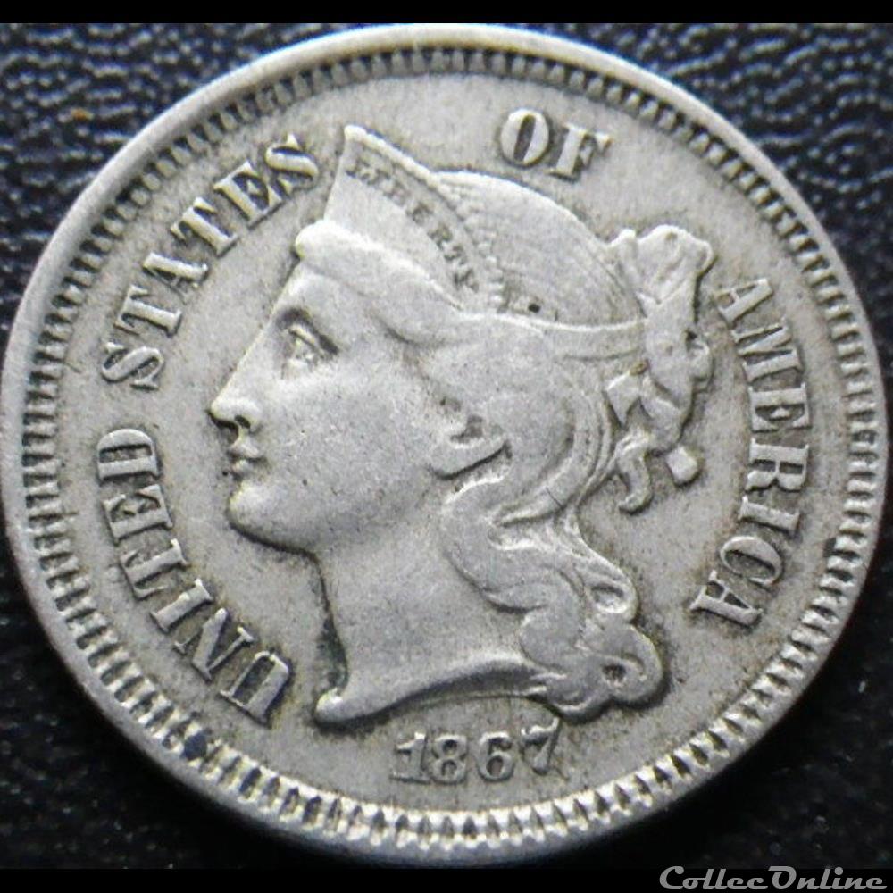 1867 - 3 Cents monnaie monde etat uni 1867 3 cents