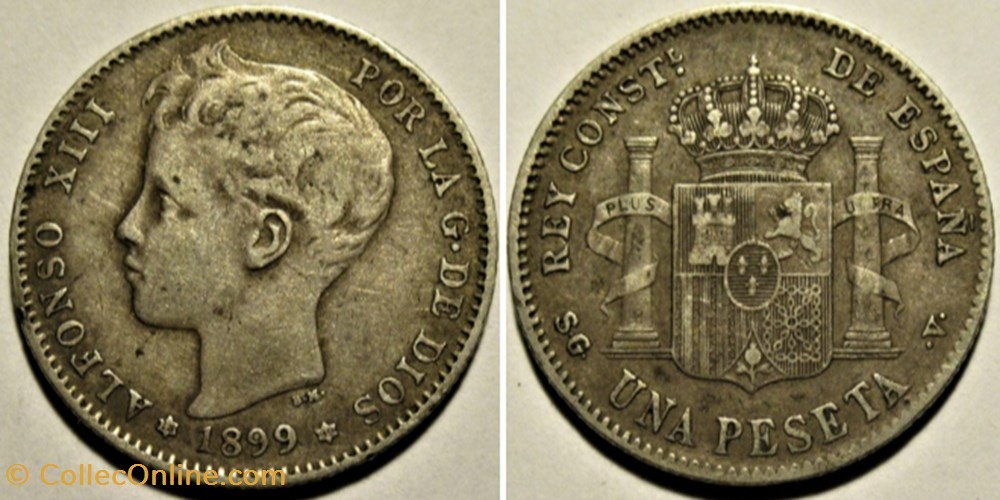 1899 - Peseta - Alfonso XIII de España (ex.2) monnaies monde espagne 1899 peseta alfonso xiii de espana ex 2