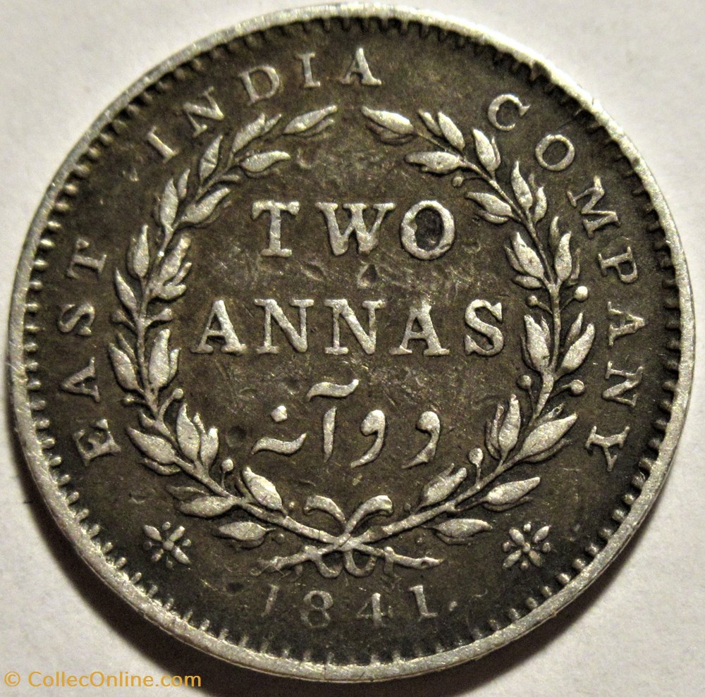 Victoria - Two Annas 1841 Calcutta - East India Company (ex.4) 3 monnaies monde inde victoria two annas 1841 calcutta east india company ex 4