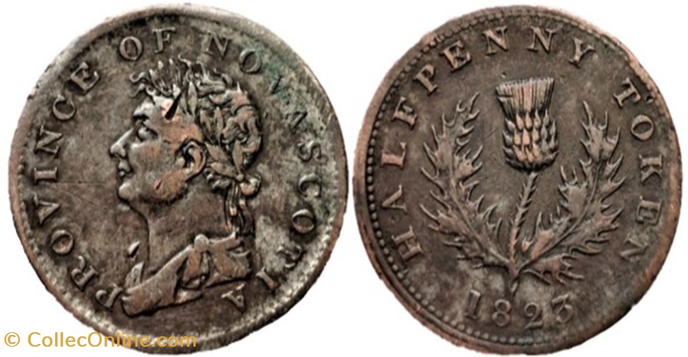 George IV - HalfPenny Token 1823 - Nova Scotia (ex.4, var. no Hyphen) monnaies monde canada george iv halfpenny token 1823 nova scotia ex 4 var no hyphen