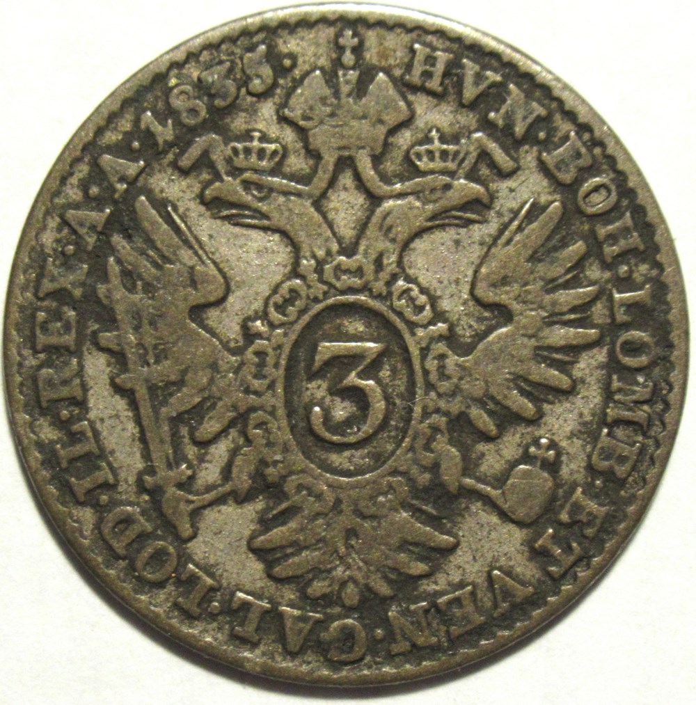 1835 Wien 3 Kreuzer - Franz I of Austria monnaies monde autriche 1835 wien 3 kreuzer franz i of austria