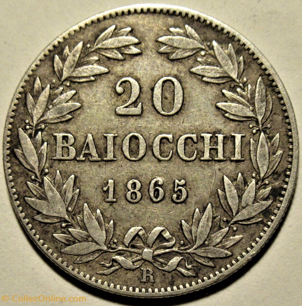 Pio IX, Papa - 20 Baiocchi 1865, Anno XX - Vaticano 3 monnaies monde pio ix papa 20 baiocchi 1865 anno xx vaticano