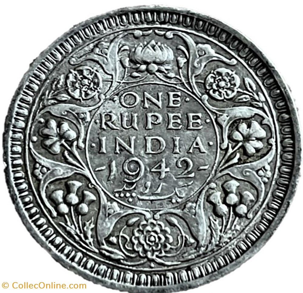 George VI - One Rupee 1942 Bombay - British India - Die Clash (ex.2) 3 monnaies monde inde george vi one rupee 1942 bombay british india die clash ex 2