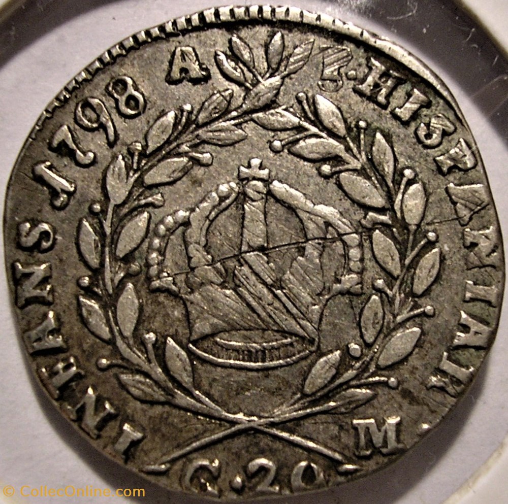 1798 Royaume de Naples 20 Grana - Ferdinando IV de Bourbon-Siciles (ex.3) monnaies monde italie 1798 royaume de naples 20 grana ferdinando iv de bourbon siciles ex 3