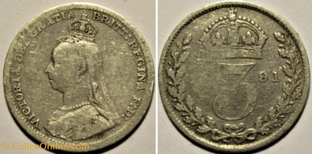 Victoria - 3 pence 1891 Kingdom of Great Britain monnaies monde royaume uni victoria 3 pence 1891 kingdom of great britain