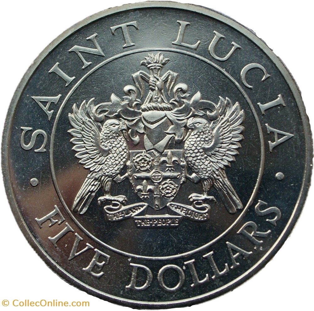 Elizabeth II - 5 Dollars 1986 - Papal Visit, Saint Lucia monnaies monde sainte lucie elizabeth ii 5 dollars 1986 papal visit saint lucia