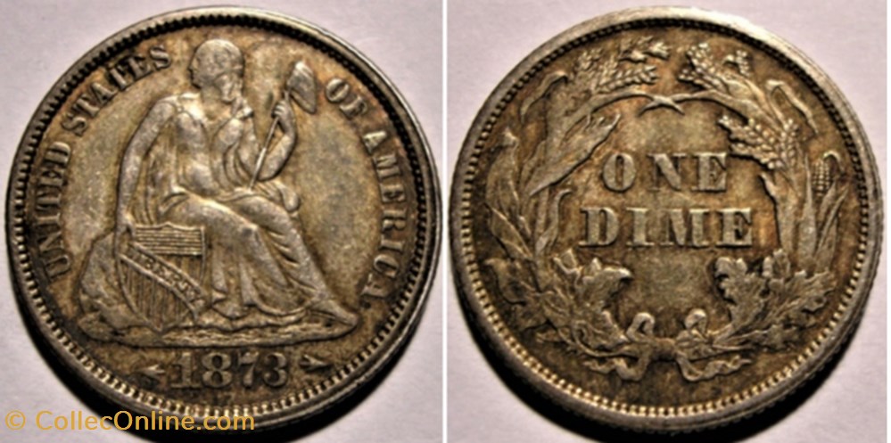 monnaies monde etats unis 1873 dime 10 cent arrows