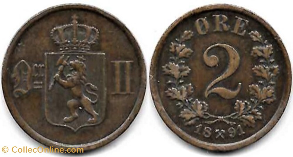 Norway - Oskar II - 2 Øre 1891 monnaies monde norvege norway oskar ii 2 re 1891