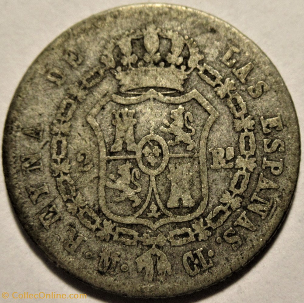 1845 Madrid - 2 Reales - Isabel II de España 3 monnaies monde espagne 1845 madrid 2 reales isabel ii de espana