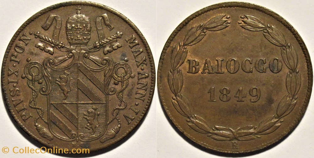 Pio IX, Pope - Baiocco 1849, Anno IV - Papal States monnaies monde vatican pio ix pope baiocco 1849 anno iv papal states