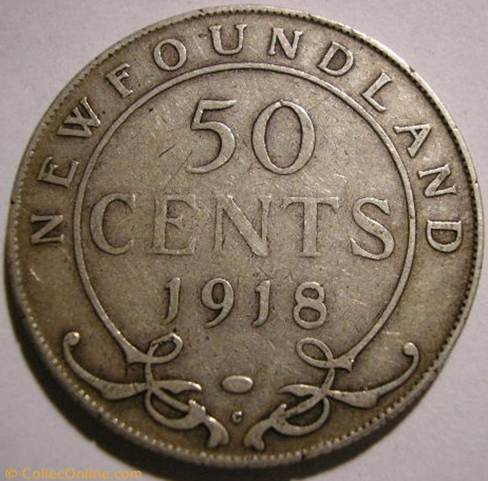 George V - 50 Cents 1918 Newfoundland (ex.2) monnaie monde canadum george v 50 cents 1918 newfoundland ex 2