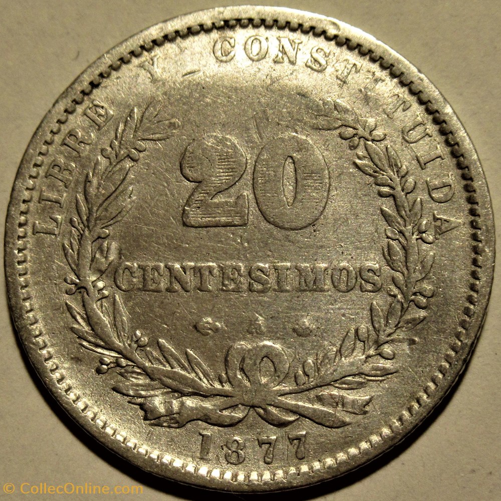 monnaies monde uruguay 20 centesimos 1877 a
