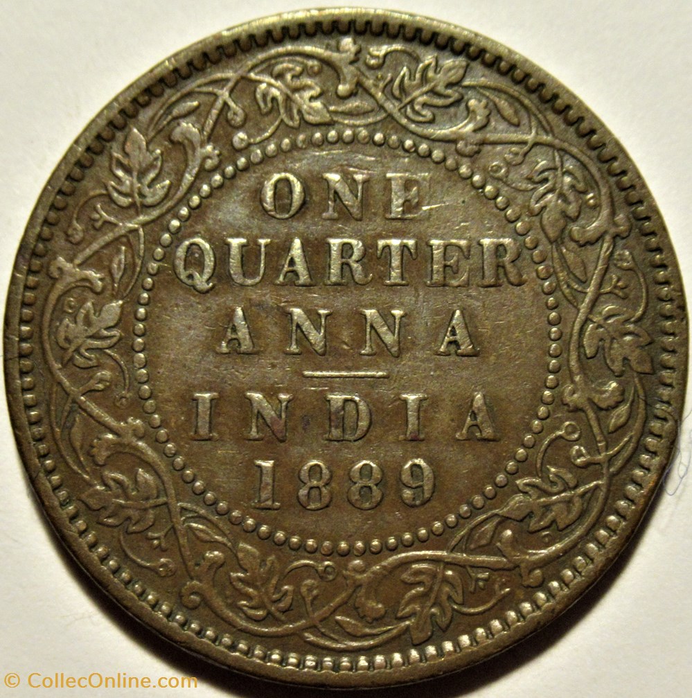 Victoria - One Quarter Anna 1889 Bombay - British India 3 monnaies monde inde victoria one quarter anna 1889 bombay british india