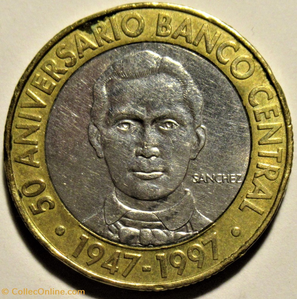 Dominican Republic - 5 Pesos 1997, 50th Anniversary of Central Bank monnaies monde dominique dominican republic 5 pesos 1997 50th anniversary of central bank