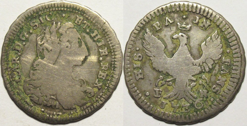 1736 Regno di Sicilia, 2 Tari, Palermo - Carlo di Borbone monnaies europe medievale royaume de sicile 1736 regno di sicilia 2 tari palermo carlo di borbone