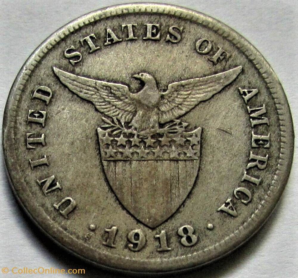 1918 San Francisco, 5 Centavos - Philippines U.S. Administration 2 monnaies monde 1918 san francisco 5 centavos philippines u s administration