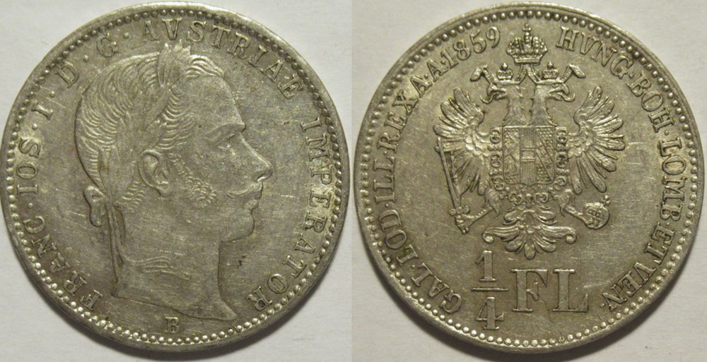 Franz Joseph I - 1/4 Florin 1859, Austrian Empire monnaies monde autriche franz joseph i 1 4 florin 1859 austrian empire