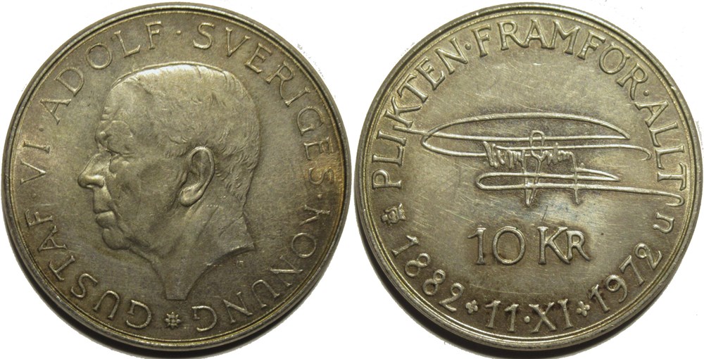 Gustaf VI Adolf of Sweden - 10 Kronor 1972 - The King's 90th Birthday monnaies monde suede gustaf vi adolf of sweden 10 kronor 1972 the king s 90th birthday