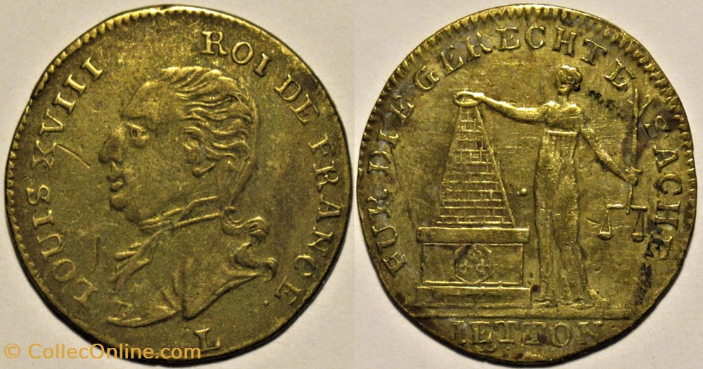 Louis XVIII - 1814 Première paix de Paris, Jeton par Lauer monnaies paranumismatique jetons poids louis xviii 1814 premiere paix de paris jeton par lauer