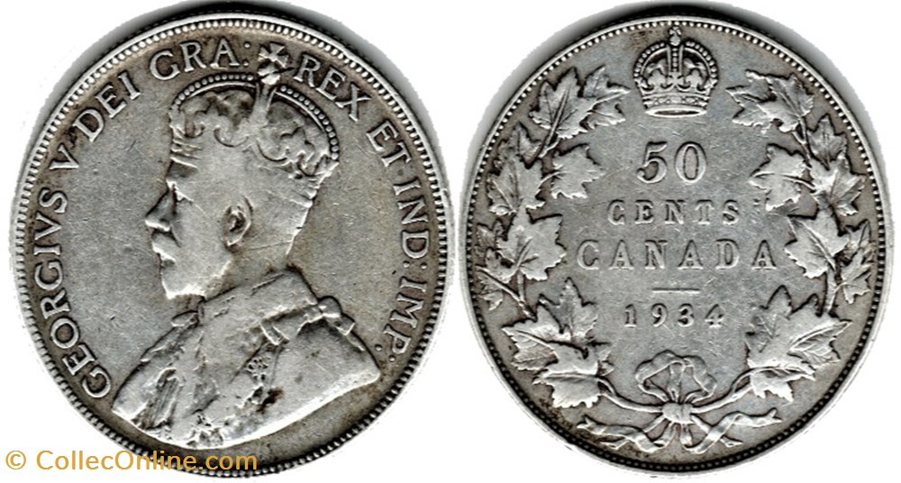 George V - 50 Cents 1934 monnaies monde canada george v 50 cents 1934