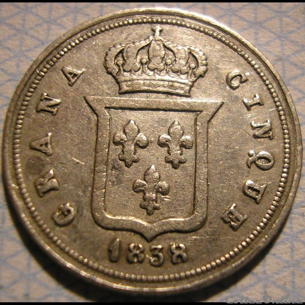 monnaie monde italie 1838 royaume de naples 5 grana mezzo carlino ferdinando ii