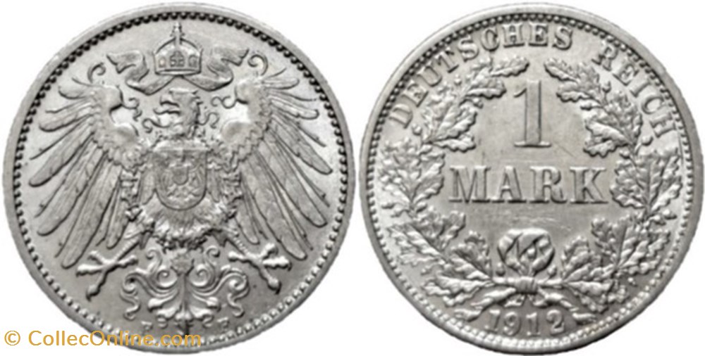 Wilhelm II - 1 Mark 1912 Stuttgart, German Empire monnaies monde allemagne wilhelm ii 1 mark 1912 stuttgart german empire