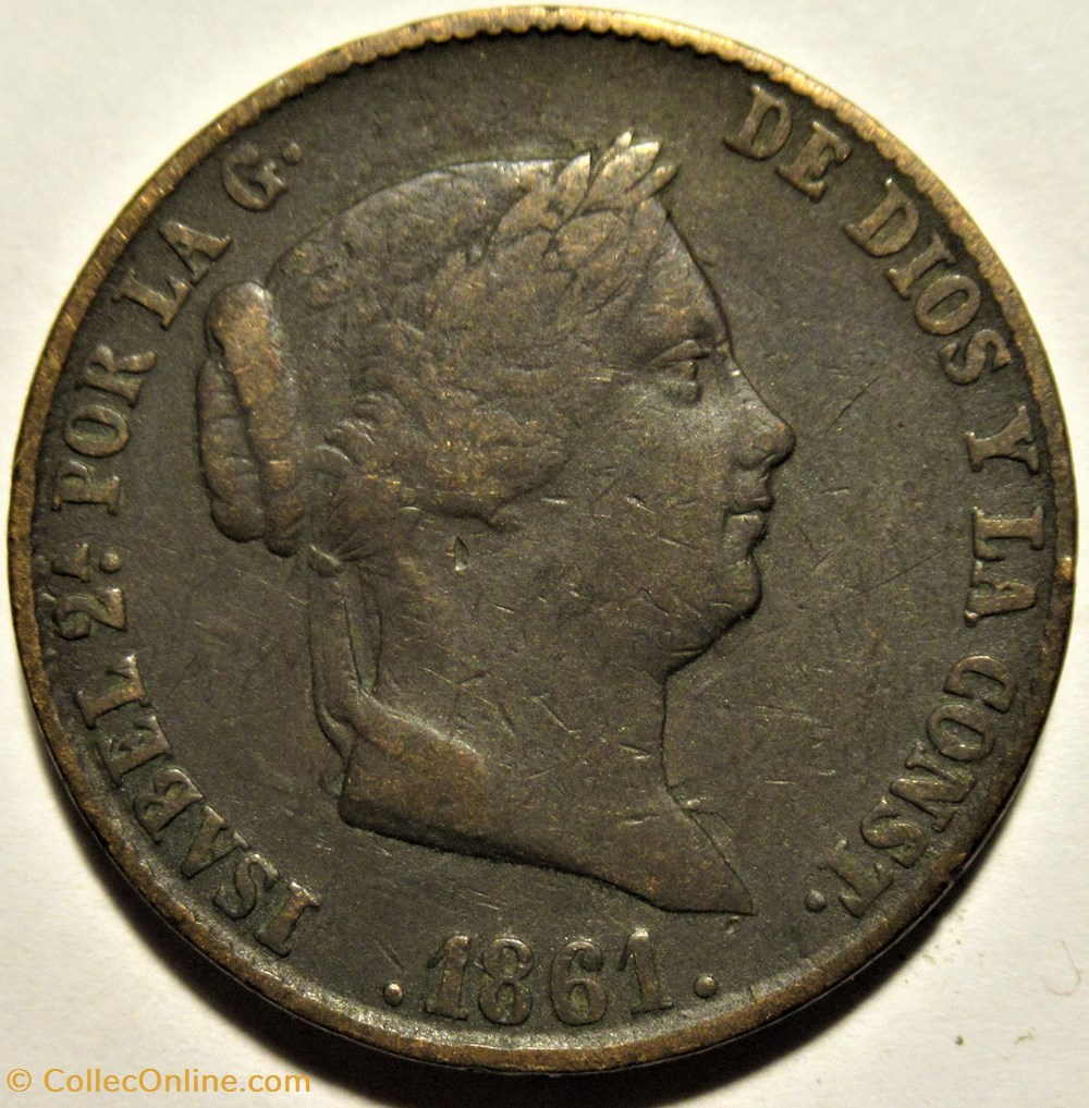 1861 Segovia - 25 Centimos - Isabel II España 2 monnaies monde espagne 1861 segovia 25 centimos isabel ii espana