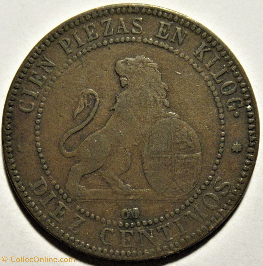 1870 - 10 Centimos - Gobierno Provisional - Contemporary counterfeit 3 monnaies monde espagne 1870 10 centimos gobierno provisional contemporary counterfeit