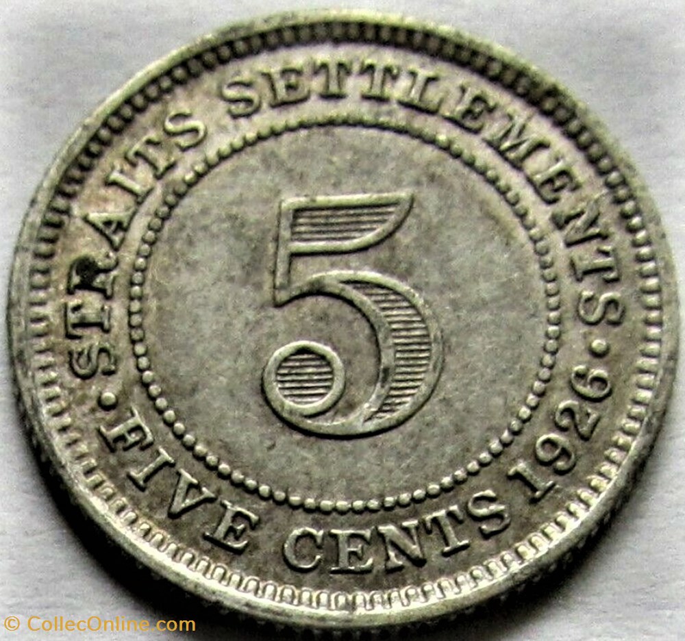 George V - 5 Cents 1926 - Straits Settlements (ex.2) 3 monnaies monde malaisie george v 5 cents 1926 straits settlements ex 2