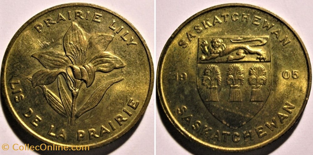 Saskatchewan 1905 - Provincial Arms and Flowers 1965-68, Shell Oil Token monnaie jeton mereaux saskatchewan 1905 provincial arms and flowers 1965 68 shell oil token
