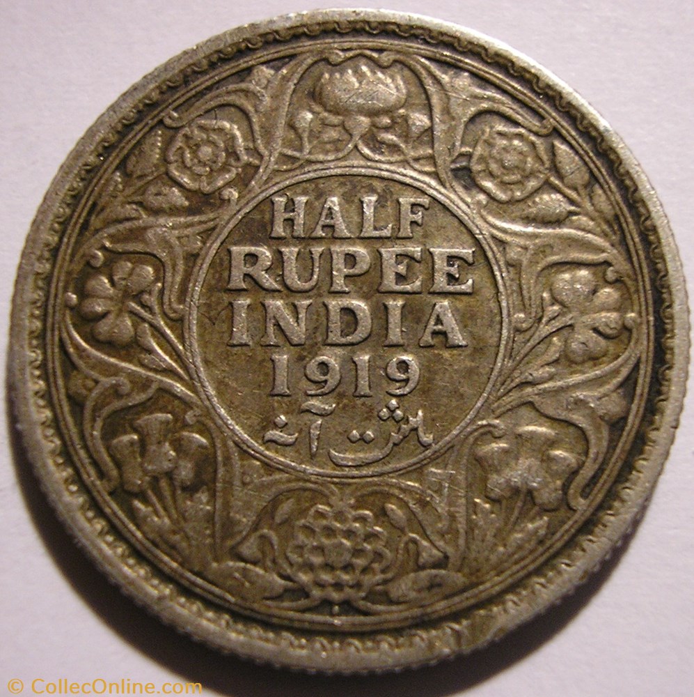 George V - Half Rupee 1919 Bombay - British India monnaie monde inde george v half rupee 1919 bombay british india