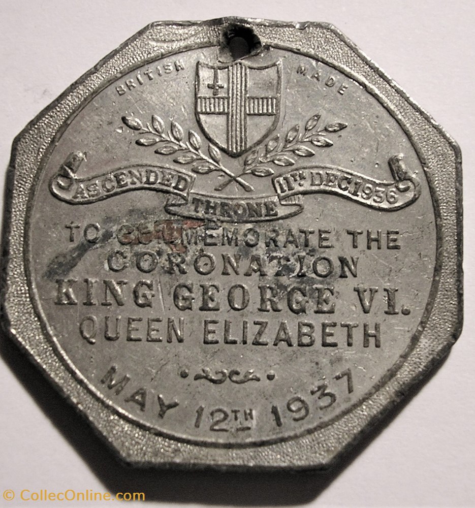 medaille royaume uni george vi elizabeth 1937 coronation octogonal token uk