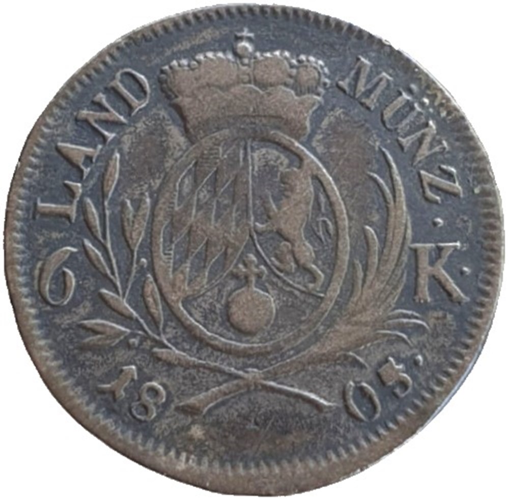 Maximilian IV Joseph - 6 Kreuzer 1805 - Electorate of Bavaria monnaies europe medievale saint empire romain germanique maximilian iv joseph 6 kreuzer 1805 electorate of bavaria