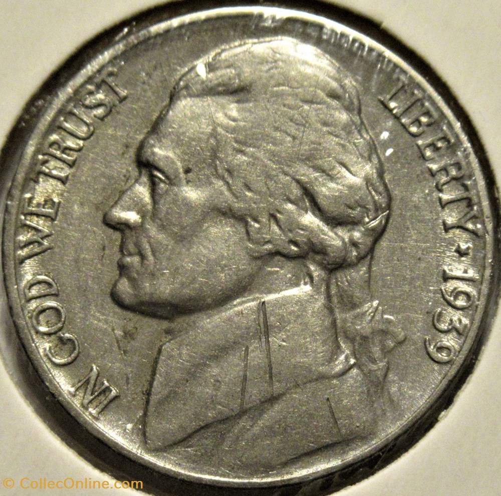 1939 Five Cents Jefferson, Philadelphia (1st Portrait) 2 monnaies monde etats unis 1939 five cents jefferson philadelphia 1st portrait