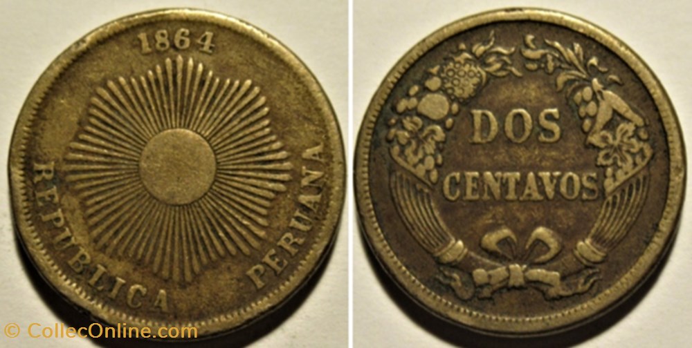 Peru - 2 Centavos 1864, Lima monnaies monde perou peru 2 centavos 1864 lima